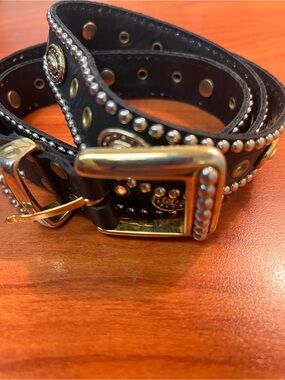 Studded Black Leather Belt with Gold Hardware. Sand Castle New York